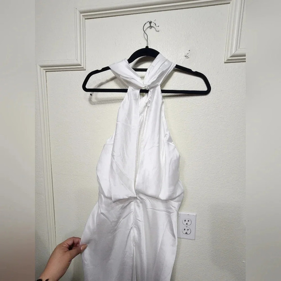Lulu's Halter White Satin Halter Neck Twist-Front Maxi Dress Wedding Bridal - Picture 10 of 14